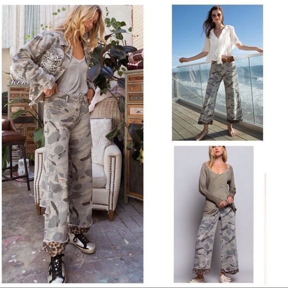 POL Grey Camo Jeans with Leopard Trim - Picture 2 of 15